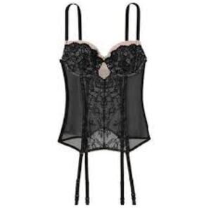 Victoria's Secret Womens 36B Black Lace Sheer Corset Bustier Party Going Out